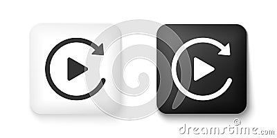 Black and white Video play button like simple replay icon isolated on white background. Square button. Vector Vector Illustration