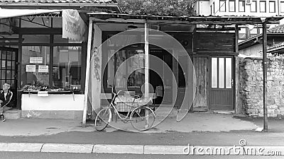 Black-White View Commercial Street In Novi Pazar, Serbia Editorial Stock Photo