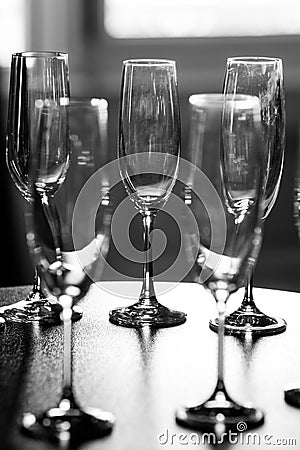Champagne glasses on table Stock Photo