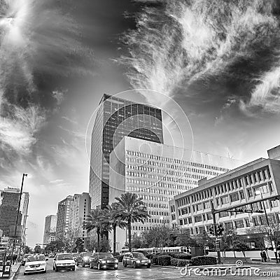 Black and white view of New Orleans at sunset time Stock Photo