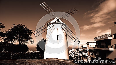 Black and white view to a windmill Stock Photo