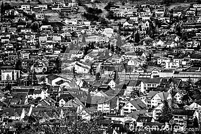 Black and White Village Stock Photo