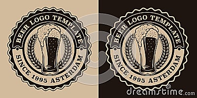 A black and white vintage beer emblem with a glass of beer Vector Illustration