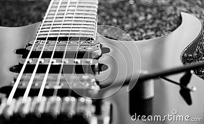 Black and white vintage electric guitar Stock Photo