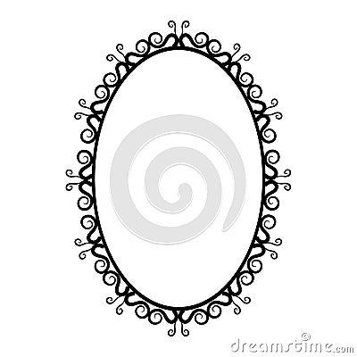 Black and white vintage oval frame on a white background Vector Illustration