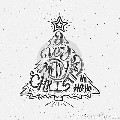 Black and white vintage poster Merry Christmas Vector Illustration