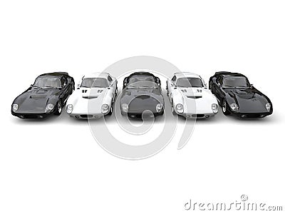 Black and white vintage sports cars Stock Photo
