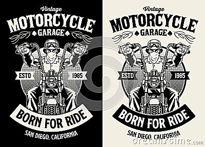 Black and white vintage t-shirt design of motorbike garage Vector Illustration