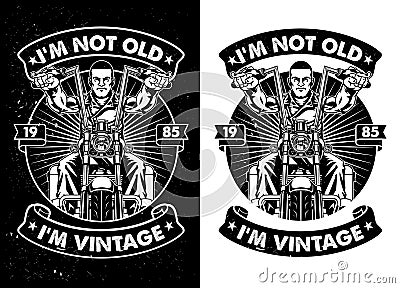 Black and white Vintage T-shirt design of textured Motorcycle garage Vector Illustration