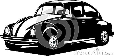 Black and white volkswagen beetle Vector Illustration