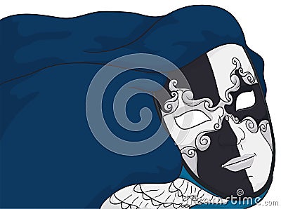 Black and white Volto mask with blue cape, Vector illustration Vector Illustration