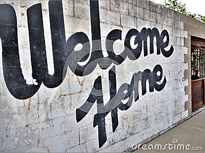 Black and white welcome home sign Editorial Stock Photo