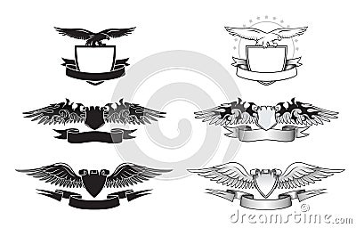 Black and white winged insignias Vector Illustration