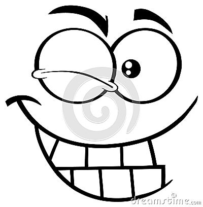 Black And White Winking Cartoon Funny Face With Smiling Expression Vector Illustration