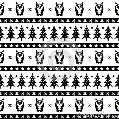 Black and white winter forest pattern Vector Illustration