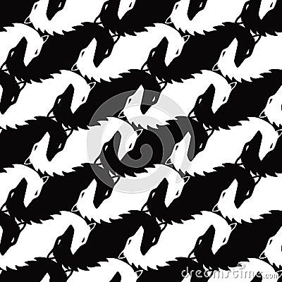 Black and White Wolves Tessellation Pattern Vector Illustration