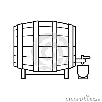 Black and white wooden barrel with tap vector drawing Vector Illustration