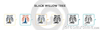 Black willow tree vector icon in 6 different modern styles. Black, two colored black willow tree icons designed in filled, outline Vector Illustration