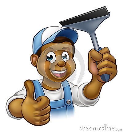 Black Window Cleaner With Squeegee Vector Illustration