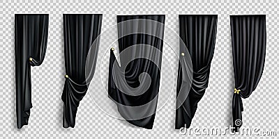 Black window curtains on transparent background Vector Illustration