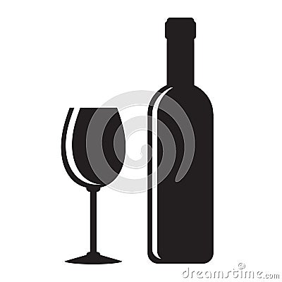 Black wine bottle and glasson white, stock vector illustration Vector Illustration