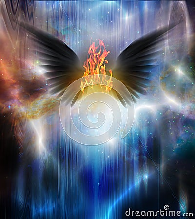 Black winged being of fire Stock Photo