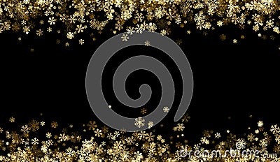 Black winter background with golden snowflakes. Vector Illustration