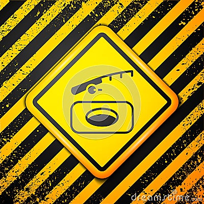 Black Winter fishing icon isolated on yellow background. Warning sign. Vector Stock Photo