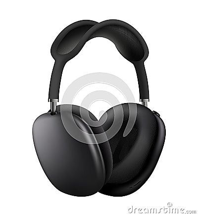Black wireless headphones Apple AirPods Max, on white background. Realistic vector illustration Vector Illustration