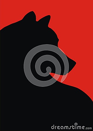 The black wolf on red background. Vector Illustration
