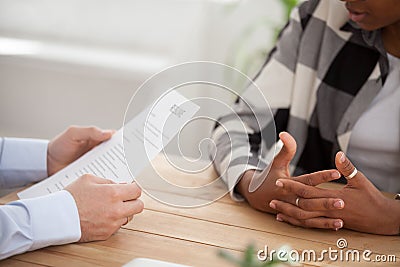 Black woman and boss during job interview Stock Photo