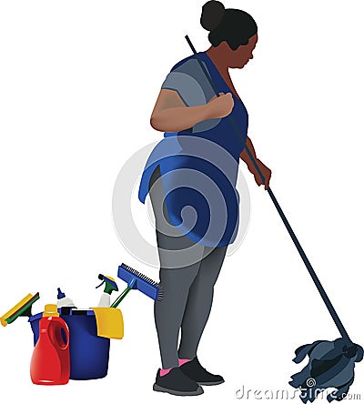 Black woman in charge of cleaning condominiums Vector Illustration