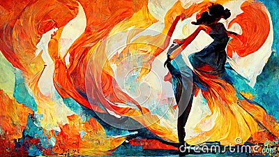 black woman dancing, spain dance contest poster, ai generated image Stock Photo