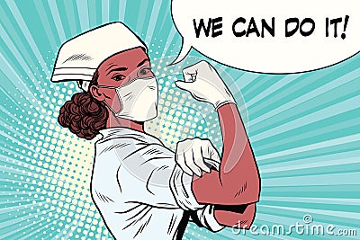 Black woman doctor we can do it Vector Illustration