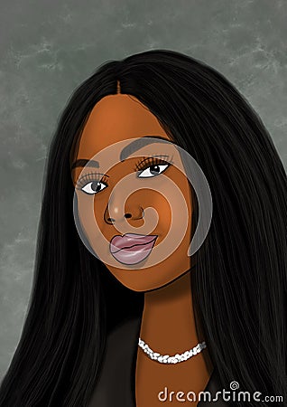 Black woman, melanin, dark skin digital art illustration Cartoon Illustration