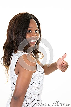 Black woman Model isolated thumbs up success Stock Photo