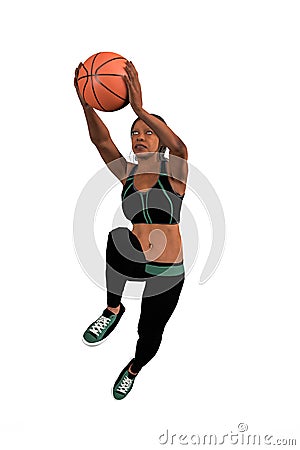 A black woman plays basketball Cartoon Illustration