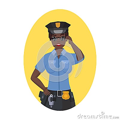 Black woman police in working uniform Vector Illustration