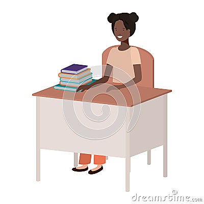 Black woman sitting in school place reading book Vector Illustration