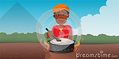 Black woman stirring pot Cartoon Illustration