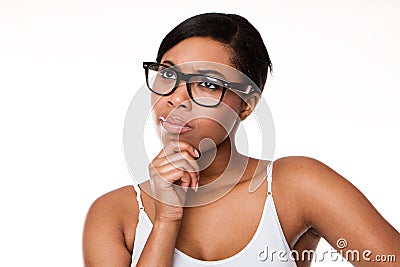Black woman thinking Stock Photo