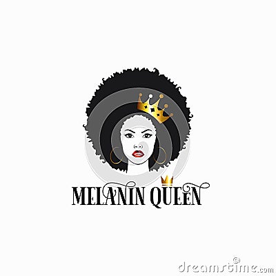 Black women with crown. Melanin Queen royalty. Vector Illustration