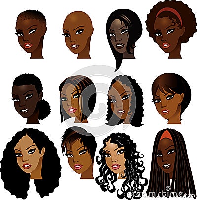 Black Women Faces Vector Illustration