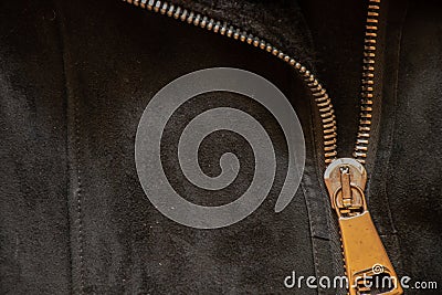 Black women`s sheepskin coat with zipper as background, clothes Stock Photo