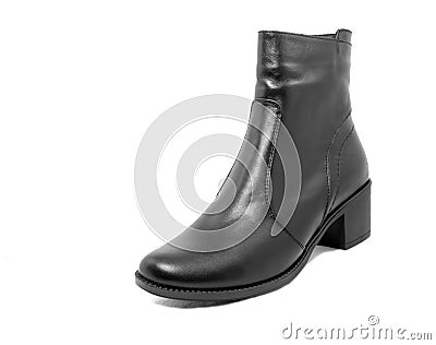 Black womens boots with low heels on a white background Vector Illustration
