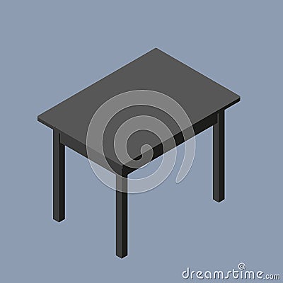 Black wooden children table. 3D flat style isometric vector illustration. Table in isometric isolated on grey background Vector Illustration