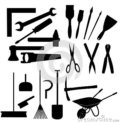 Black work tools isolated Vector Illustration