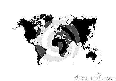 Black World Map, continents of the planet Vector Illustration