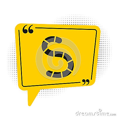 Black Worm icon isolated on white background. Fishing tackle. Yellow speech bubble symbol. Vector Vector Illustration