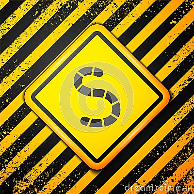 Black Worm icon isolated on yellow background. Fishing tackle. Warning sign. Vector Vector Illustration